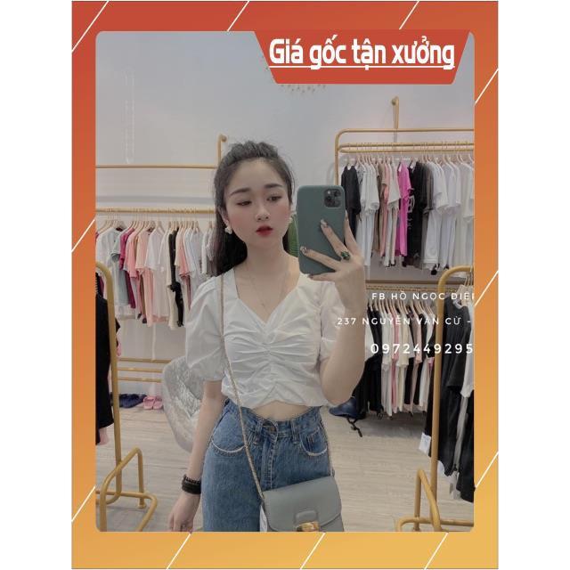 Áo croptop nhún ngực, tay phồng cực chất