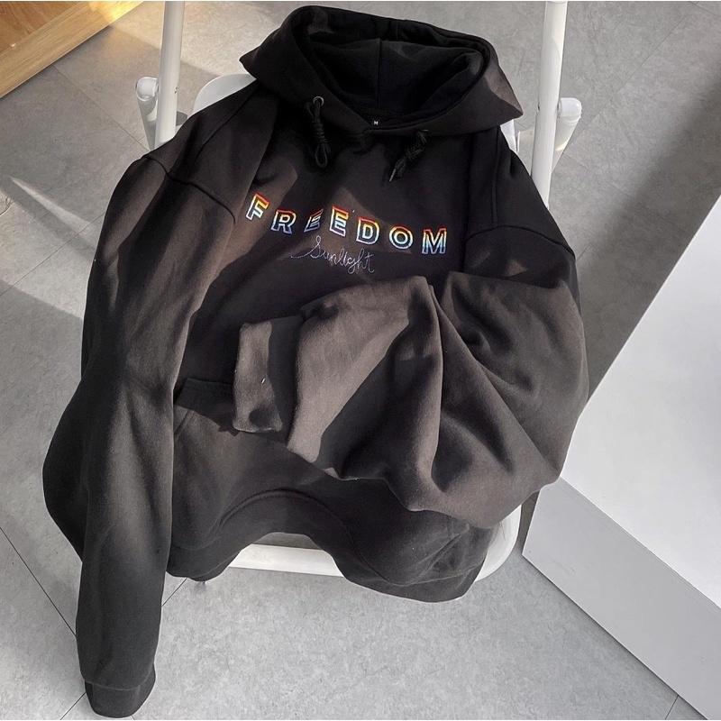 Áo Hoodie nỉ FREEDOM màu kem unisex ảnh thật SSStore