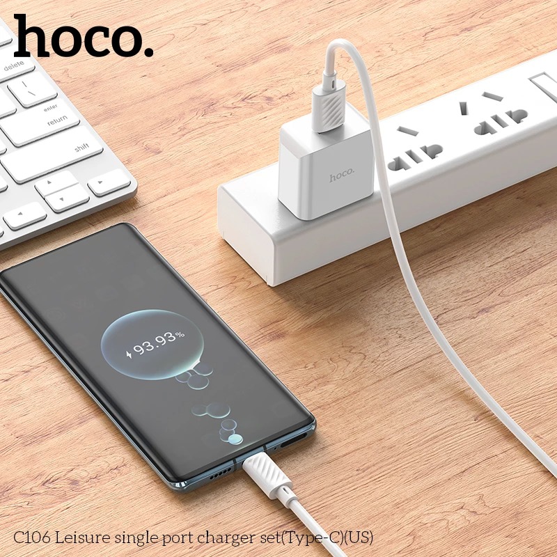 Bộ sạc điện thoại cho Iphone và Android hoco. C106 cổng USB sạc nhanh 2.1A dây dài 1M, dòng điện ổn định an toàn bảo vệ máy - Hàng Chính Hãng