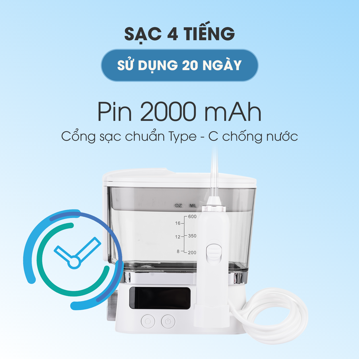 Máy tăm nước gia đình cao cấp WaterPush 1912 - Bình siêu lớn 600ml