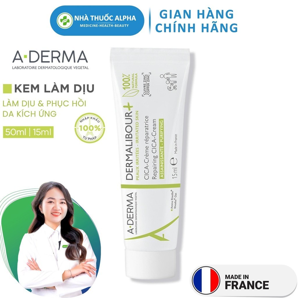 Kem dưỡng ẩm làm dịu và phục hồi cho da, chống hăm tốt cho bé A-Derma Dermalibour+ Repairing Cream 15ml