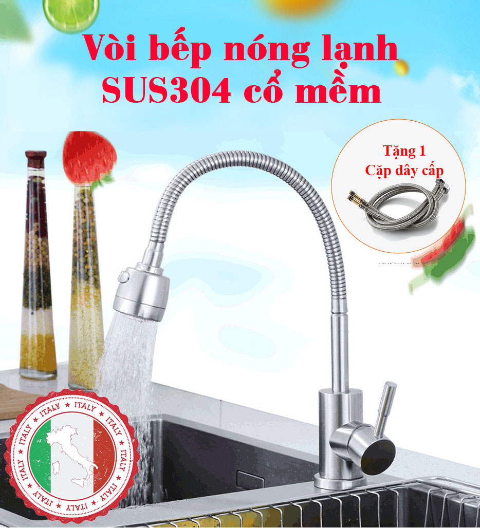 [Tổng Hợp] Các loại vòi rửa chén vòi bếp nóng lạnh SUS304 bán chạy + 02 dây cấp nước HVMMA ITALIA