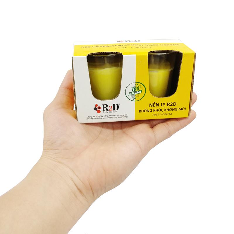 Hộp 2 Nến Ly Không Khói Không Mùi R2D - Màu Vàng (50gr/ Ly)