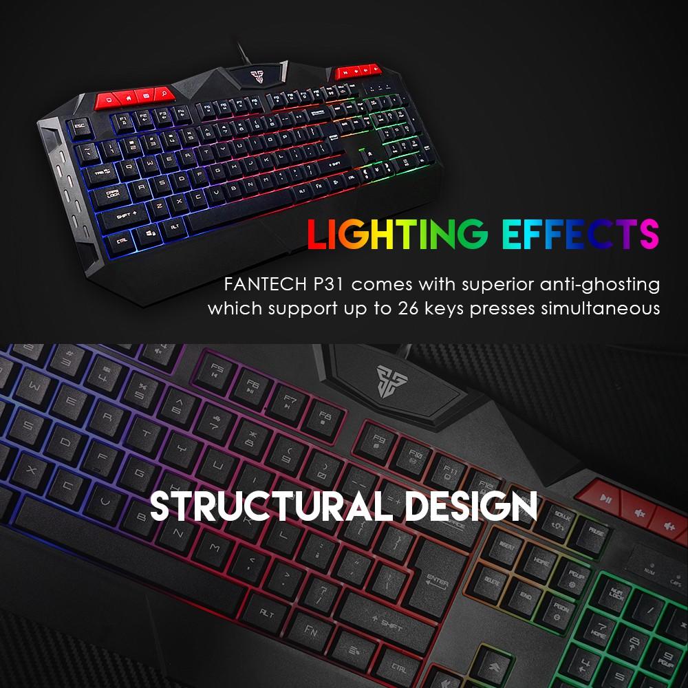 Combo Bàn Phím + Chuột + Lót Chuột Gaming FANTECH P31 GAMING POWER PACK Phím LED Backlit Rainbow 26 Phím Anti Ghosting - Hàng chính hãng
