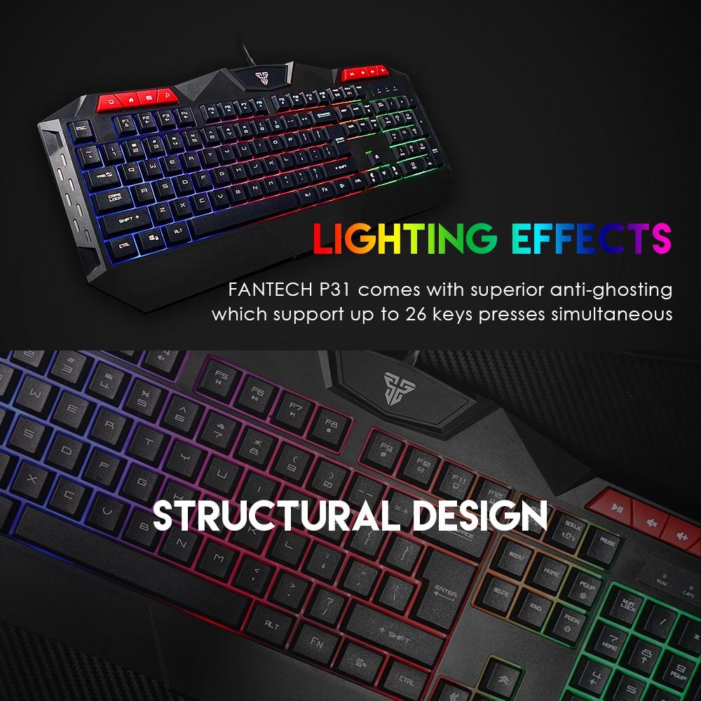 Combo Bàn Phím + Chuột + Lót Chuột Gaming FANTECH P31 GAMING POWER PACK Phím LED Backlit Rainbow  26 Phím Anti Ghosting - Hàng chính hãng