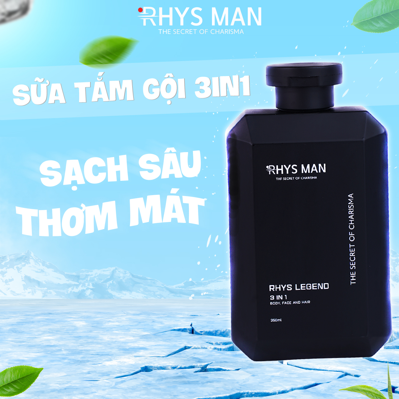 3 Chai - Sữa tắm gội nam 3in1 350 ml & Sữa rửa mặt nam 100ml & Dung dịch vệ sinh nam 100ml RHYSMAN - Hàng chính hãng