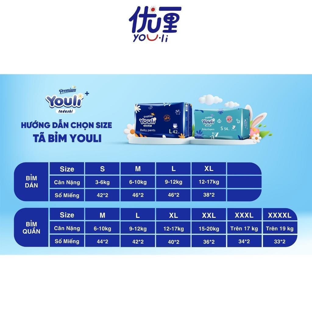 Tã Quần Sơ Sinh YOULI Xanh Size 3XL 68 Miếng Mềm Mại, Mỏng Nhẹ Siêu Thấm Hút, Nội Địa Trung Cho Bé Từ &gt;17kg