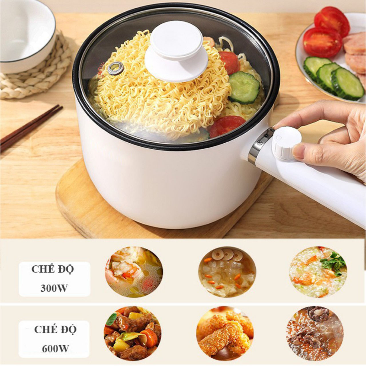 Nồi lẩu điện mini đa năng sào chiên nấu kho tiện lợi  DM9099  ( đi kèm ổ cắm đa năng )