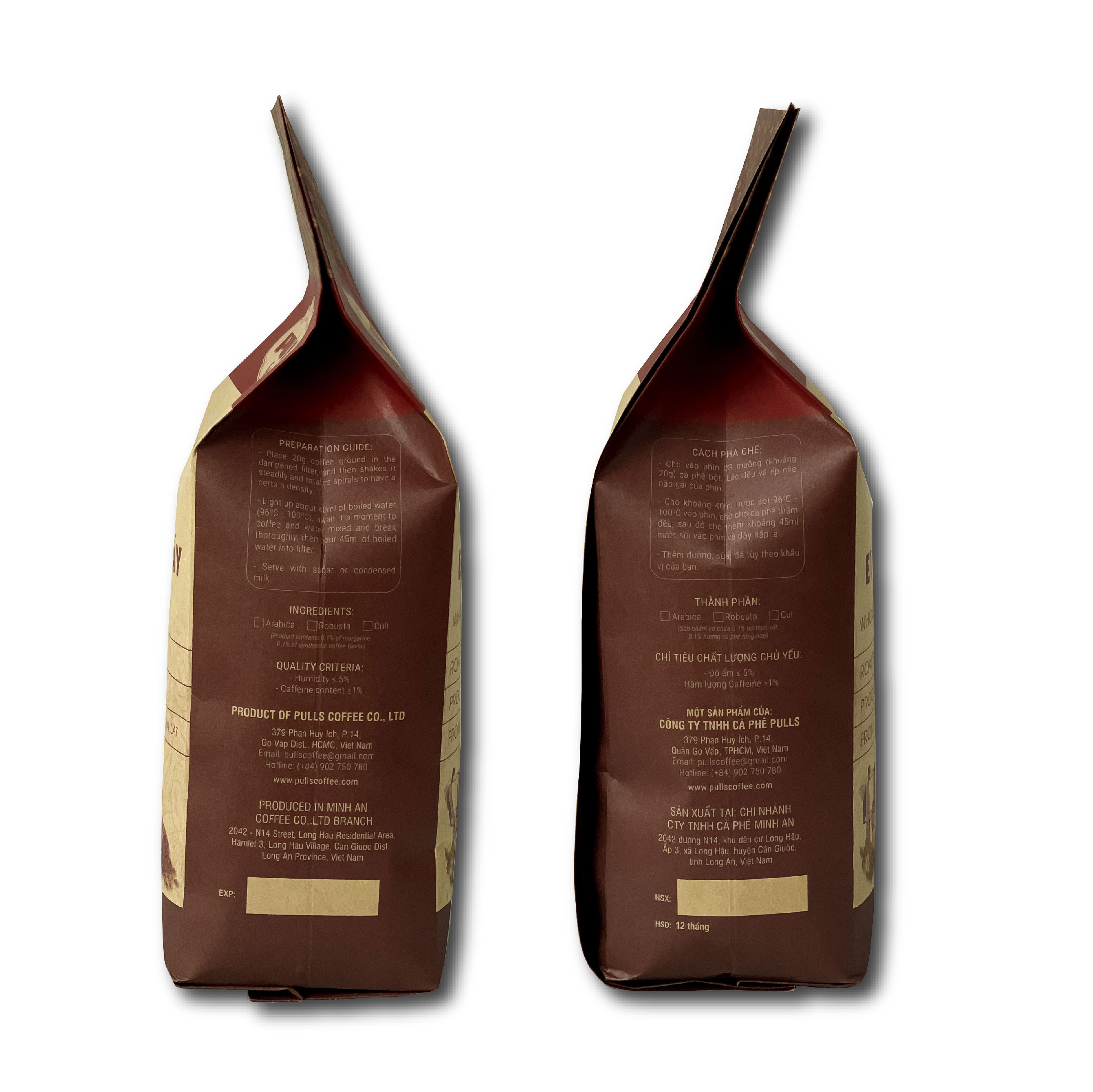Cà phê pha máy/ pha phin E2 - Robusta : Arabica nguyên chất rang mộc 100% chính hãng Pulls Coffee - gói 250g/500g