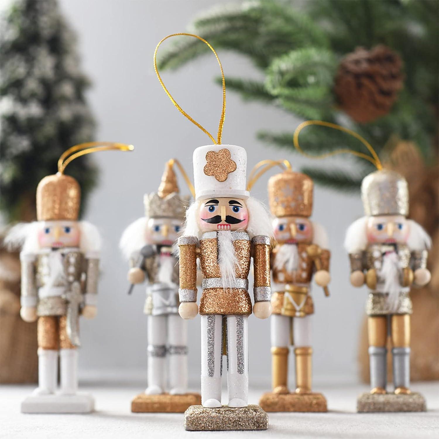 5 mảnh đồ trang trí Nutcracker Giáng sinh, 13cm gỗ Nutcracker Người lính bằng gỗ Lính vẽ tay Quà tặng Giáng sinh Những con rối orisette hình tượng