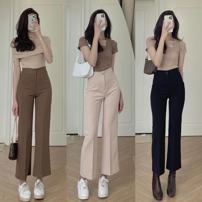 Quần ống suông nữ lưng cao dáng loe cạp cao 1 khuy dài chất tuyết mưa cao cấp thời trang. Quần ống suông nữ trẻ trung.