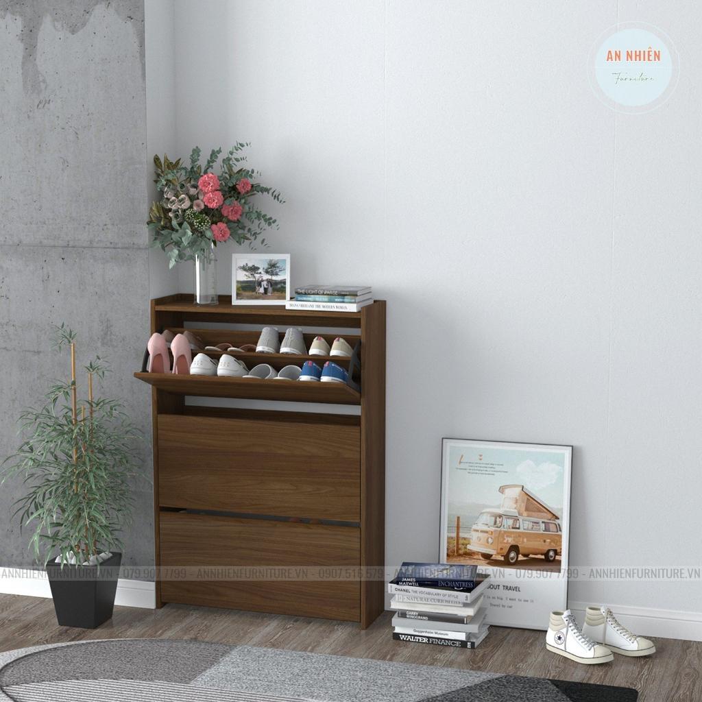 Tủ Giày Dép Gỗ - Kệ Giày Canh Lật Cao Cấp 3 Tầng 6 Ngăn  - Dài 80cm Rộng 25cm