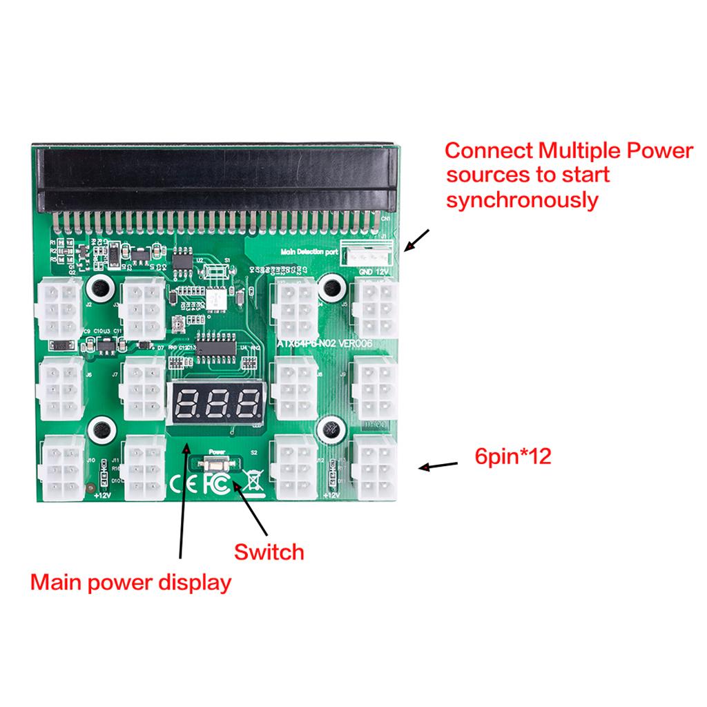 12V 12 Breakout Board and 6 Pin to 6+2 pin Cables, Server Power Supply Breakout Board adapters for Miner Ethereum Mining