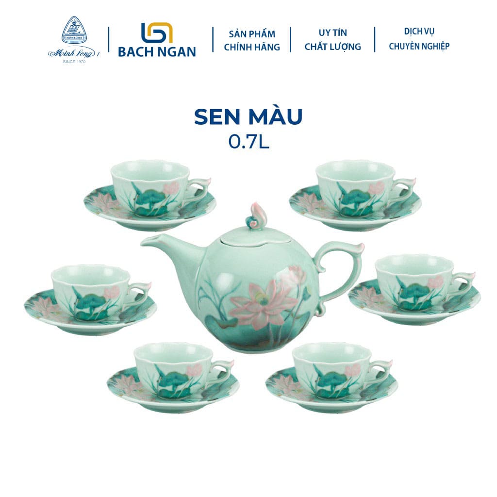 Bộ trà 0.7L Sen Màu - Gốm sứ cao cấp Minh Long I