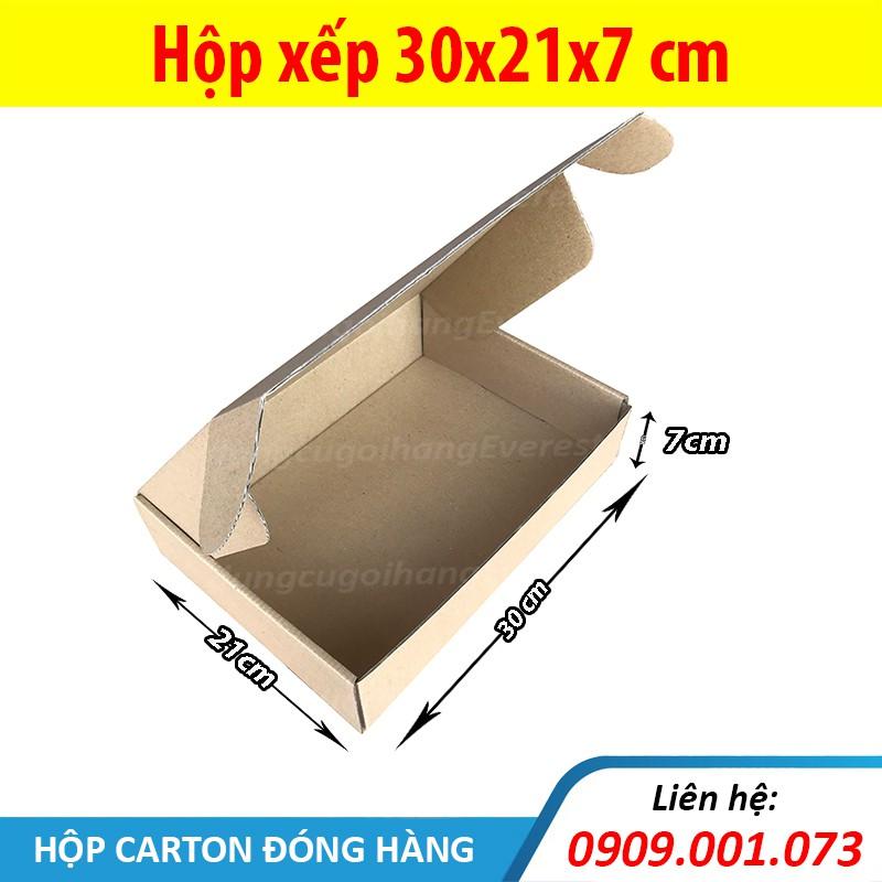 Combo 20 hộp xếp, size 30x21x7 cm - hộp carton nắp gài, giấy 2 nâu 1 xeo, sóng E cứng cáp