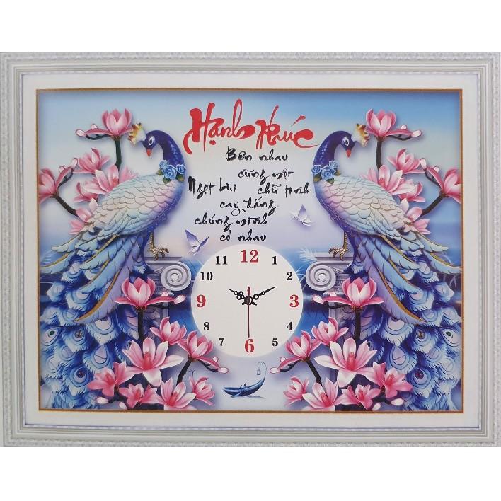 Tranh thêu công xanh đồng hồ hạnh phúc LV3509 - kích thước: 60 * 47cm.