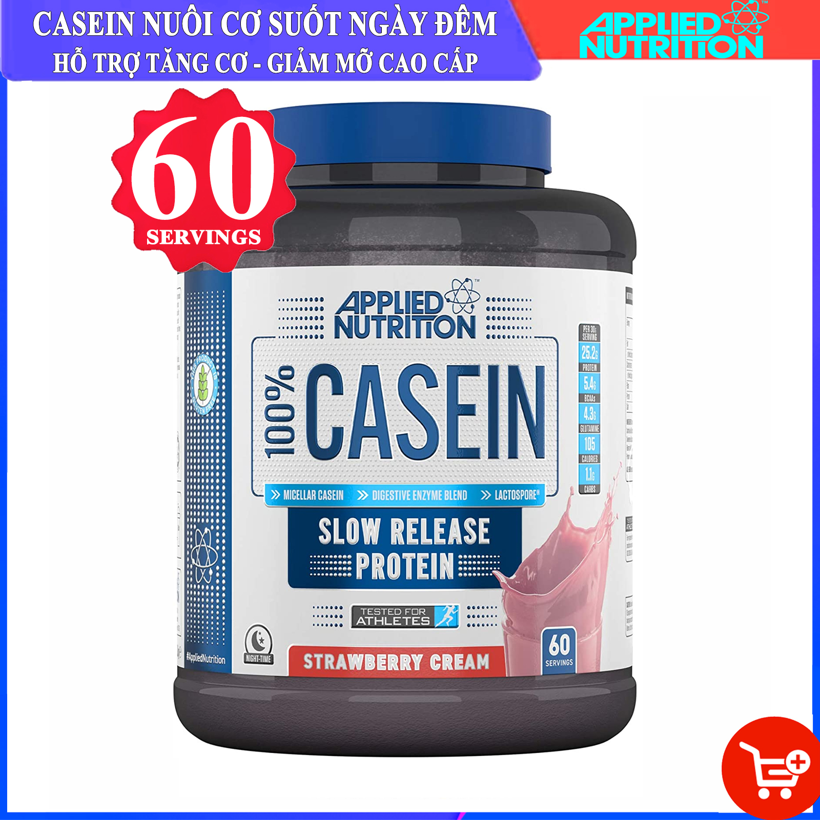 Sữa tăng cơ giảm mỡ 100% CASEIN của APPLIED NUTRITION hỗ trợ nuôi cơ suốt ngày đêm