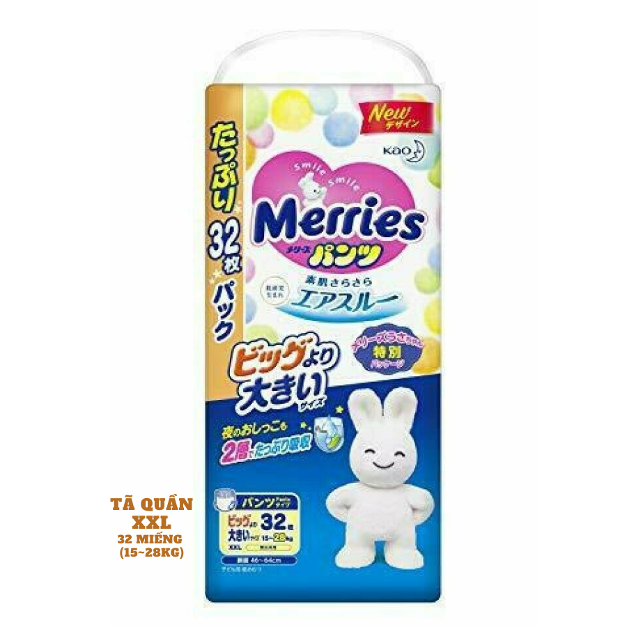 Bỉm - Tã quần Merries Jumbo size XXL 32 miếng (Cho bé 15~28kg)