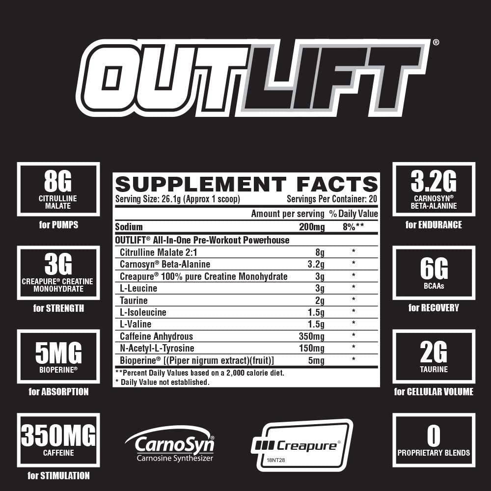 Outlift Pre Workout Nutrex 20 Lần Dùng - Hỗ Trợ Tăng Năng Lượng Sức Bền Sức Mạnh Trước Buổi  Tập BBT