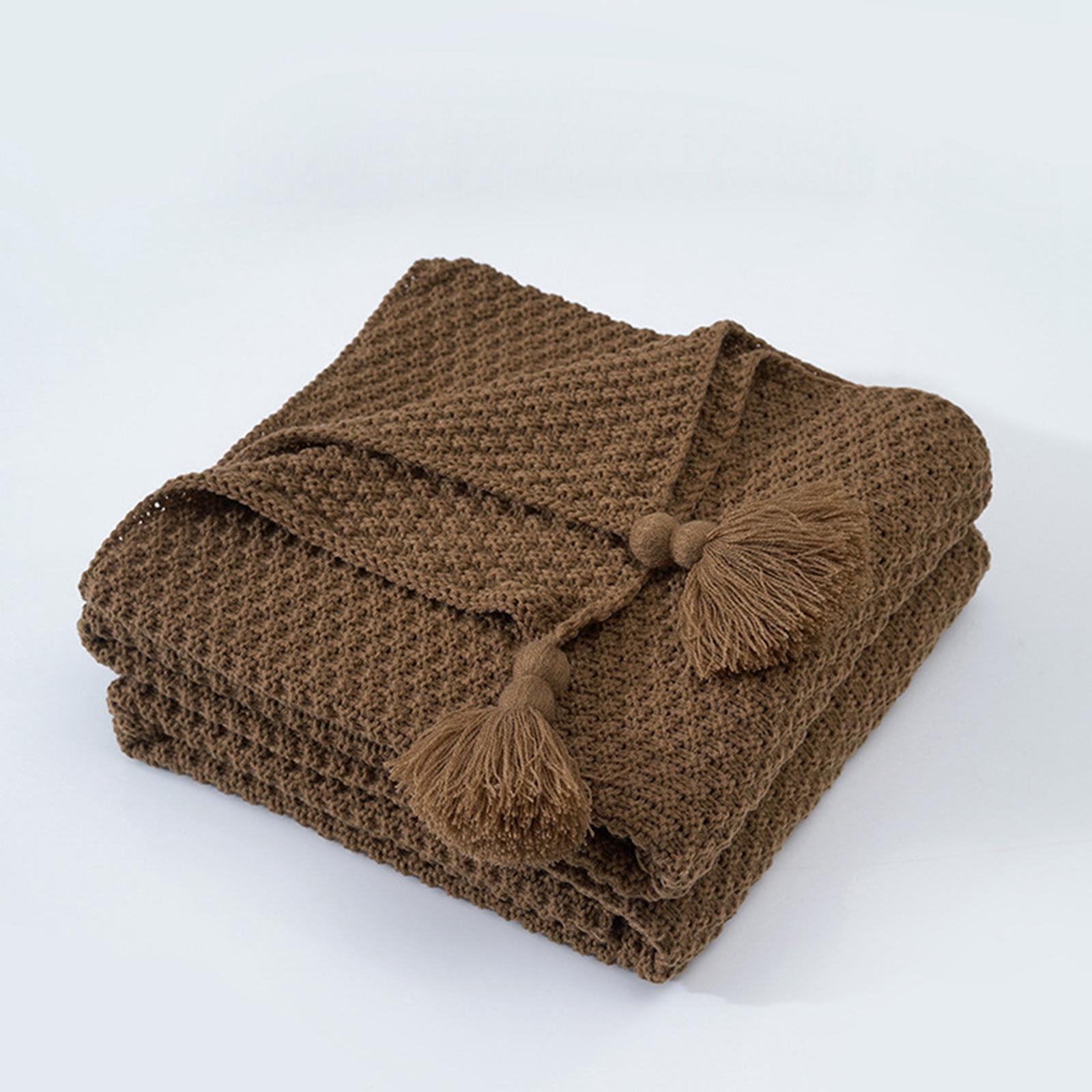 Knit Throw Blanket Camping Blanket with Tassel Soft for Bed Couch Sofa