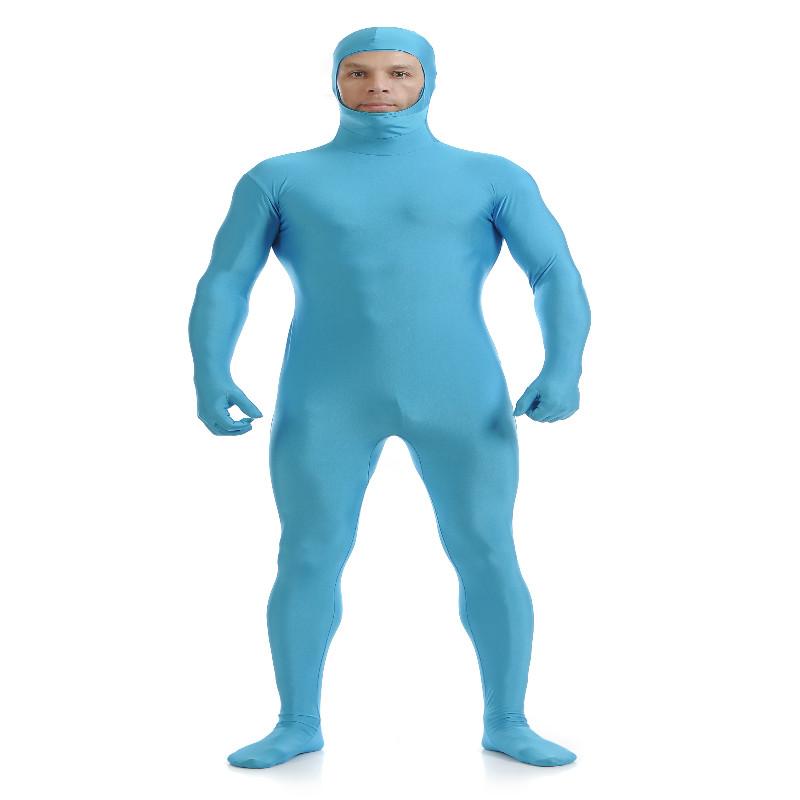 Open Face Zentai Spandex Catsuit Skin Tight Costume Light Blue S