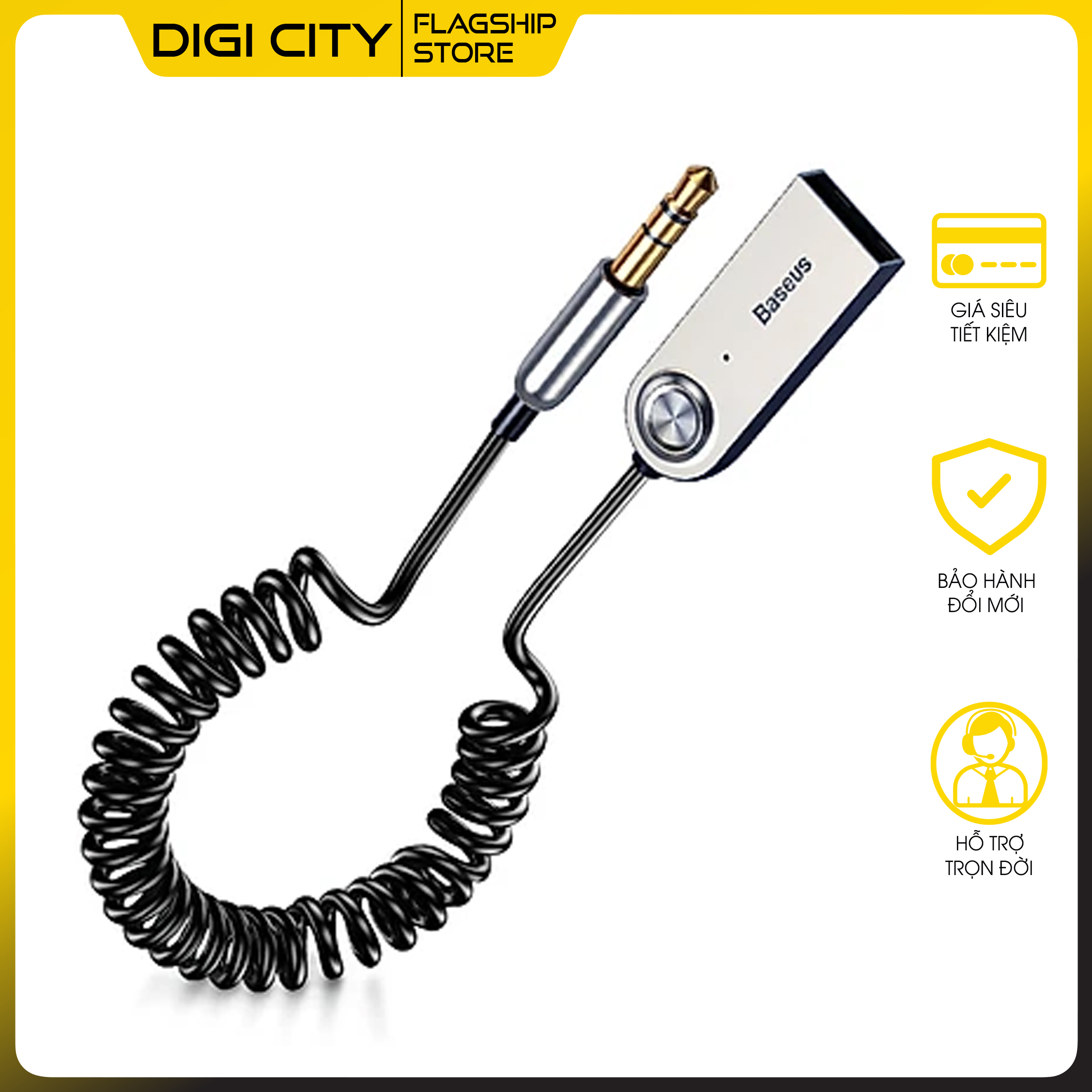 Dây cáp âm thanh USB Blueooth kết nối qua jack 3.5mm phát bluetooth cho loa thường loa xe hơi ô tô Baseus BA01