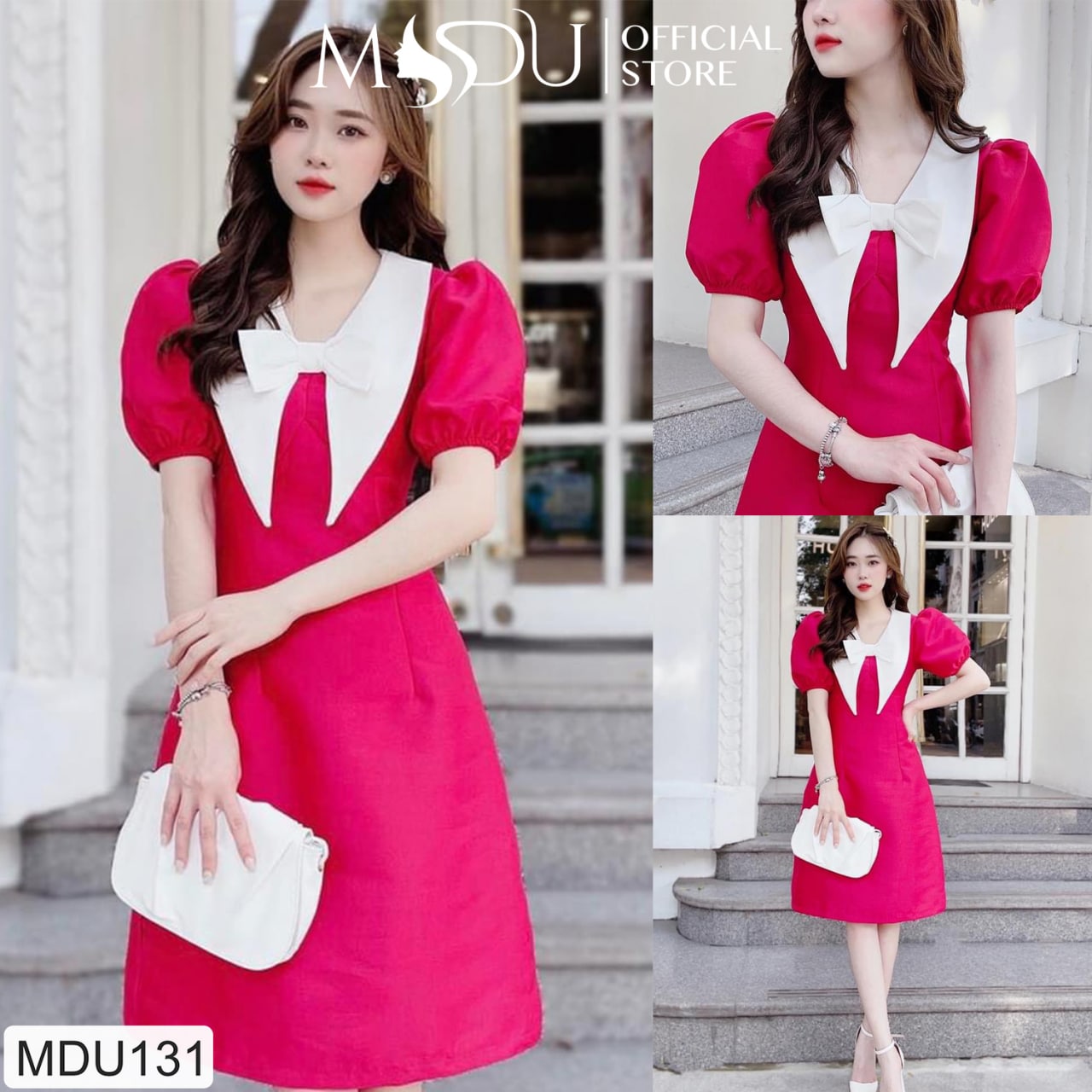 Đầm thiết kế tay bồng cổ nhọn nơ MDU131 - GLADY DESIGN [kèm ảnh thật