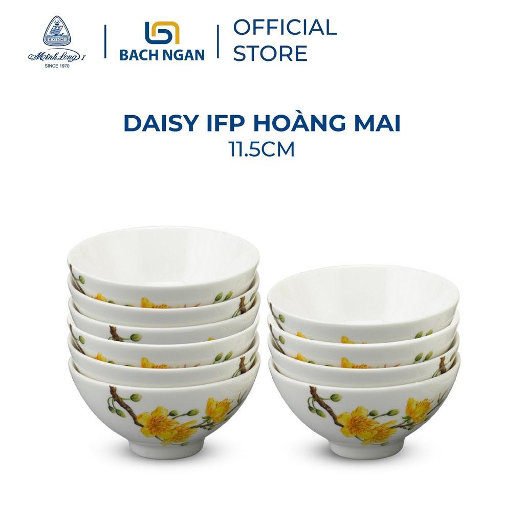 Bộ 10 Chén Ăn Cơm Cao Cấp Minh Long 11.5 cm Daisy IFP Hoàng Mai sứ cao cấp, đẹp, dùng gia đình, tặng quà