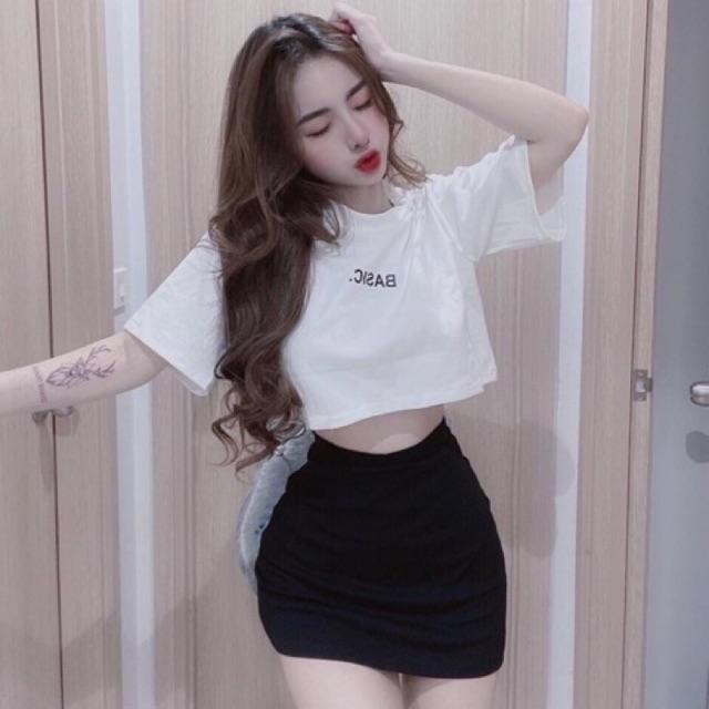 Sét áo croptop áo thun chân váy body midi sét bộ áo thun chân váy siêu xinh