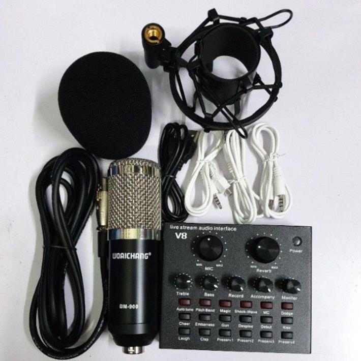 Combo Soundcard V8 + Mic Karaoke Livetream BM 900, Có AutoTune Chuẩn Phòng Thu