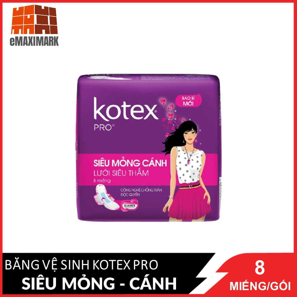 Băng Vệ Sinh Siêu Mỏng Cánh 23cm Kotex Pro Lưới Siêu Thấm 8 miếng