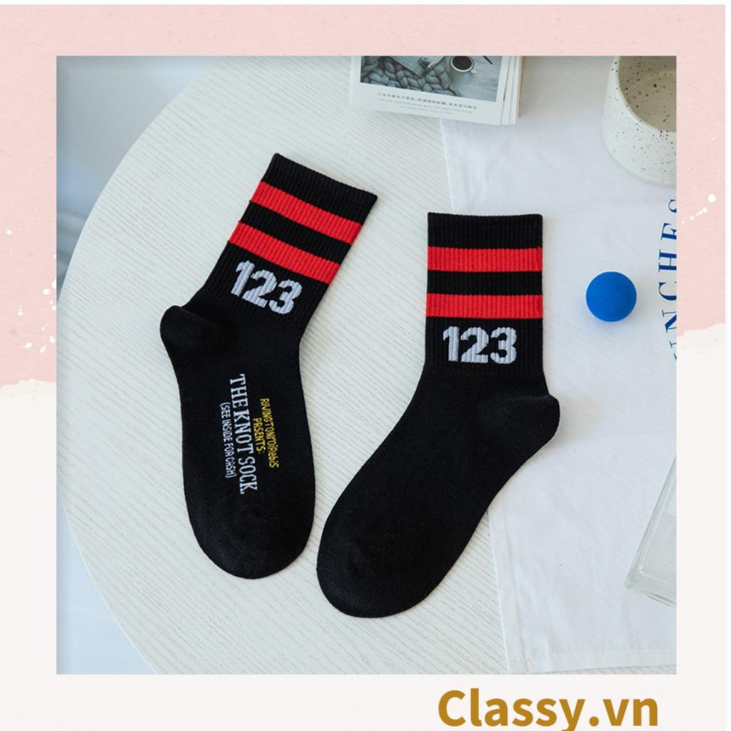 Tất cổ cao, vớ cổ cao Classy trắng đen chất cotton sọc thể thao G1394