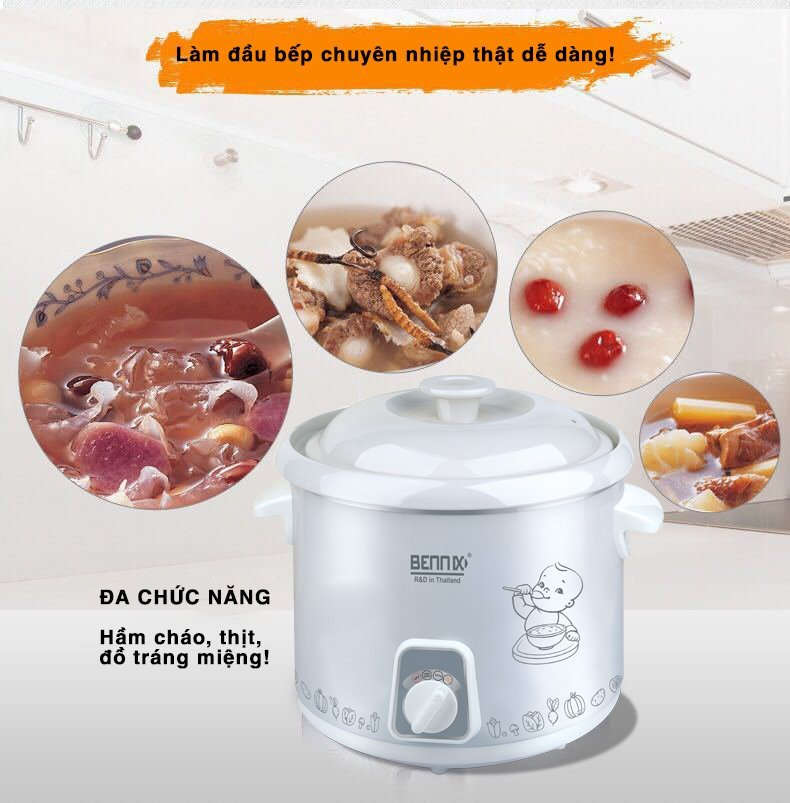 Nồi nấu chậm Bennix Thái Lan BN-20SLC dung tích 2 lít - Hàng chính hãng