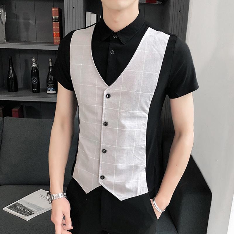 Áo sơ mi, Áo sơ mi nam cộc tay phối Gile, tạo điểm nổi bật cho chiếc áo của bạn sang trọng lịch lãm, trẻ trung, mã -H42