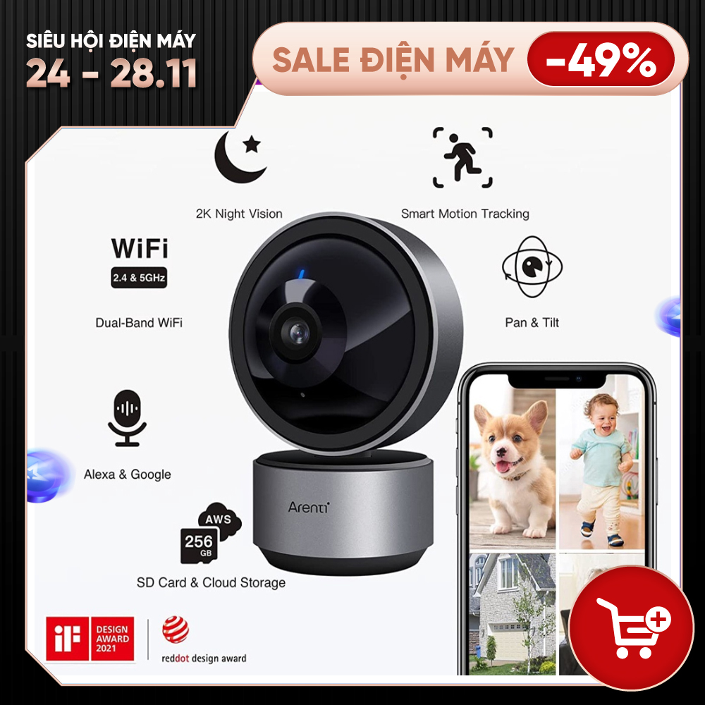 Camera IP giám sát 360 chất lượng full 2K camera 3MP Arenti DOME1 giám sát khoanh vùng phát hiện chuyển động cực rõ nét, hỗ trợ đàm thoại 2 chiều, phiên bản quốc tế - Hàng nhập khẩu