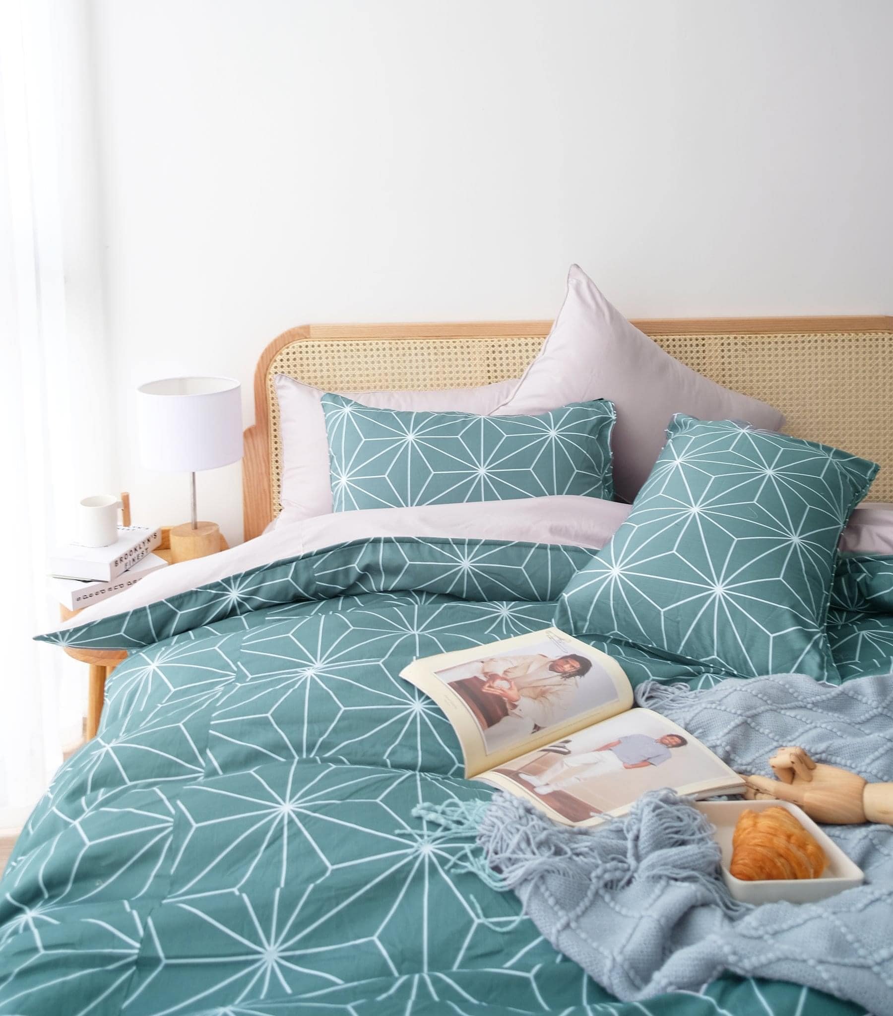 Bộ Ga Gối Vải Cotton Hàn Quốc 4 Món Nệm 20 CM