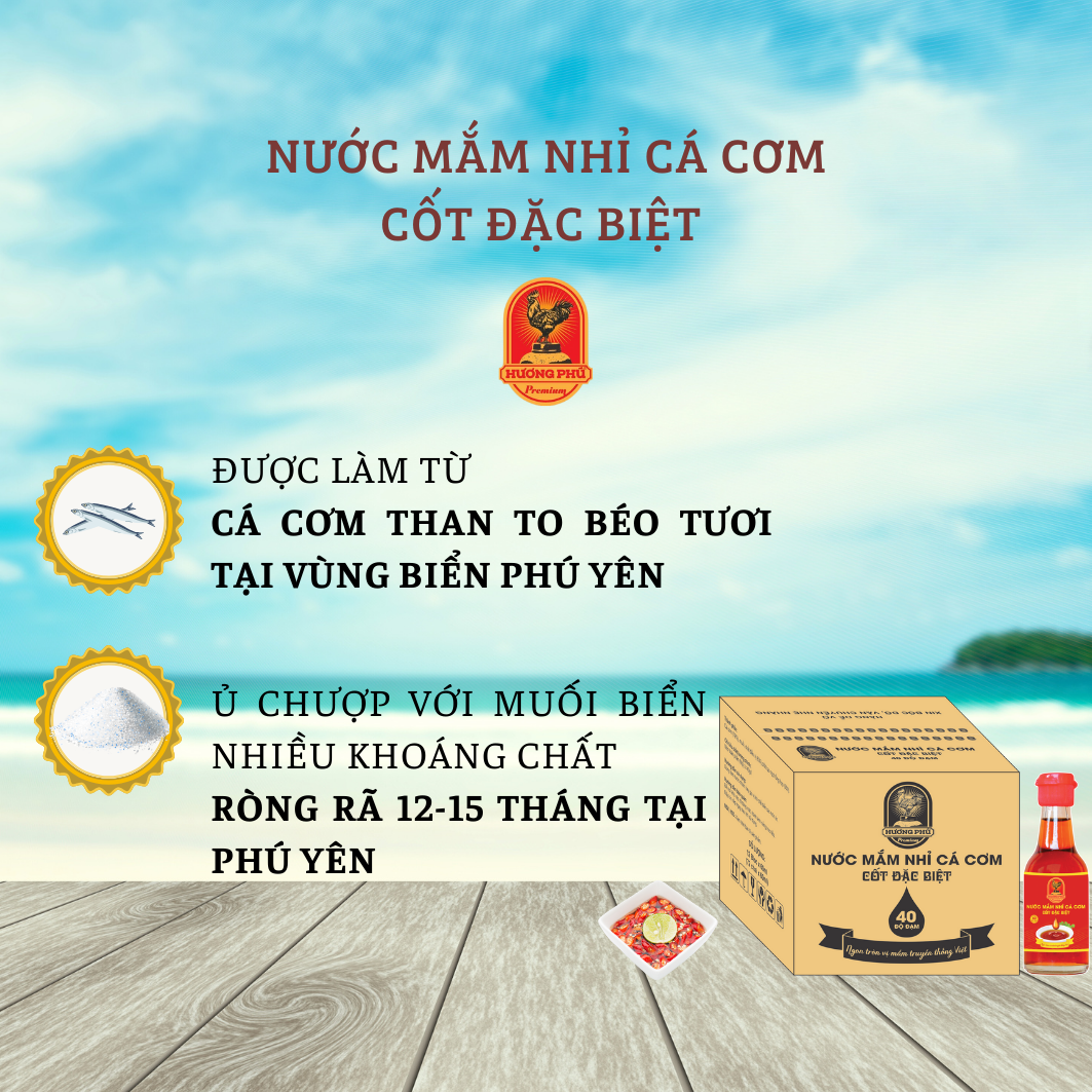 Nước mắm nhỉ cá cơm Hương Phú 40 độ đạm 60ml -Thùng 72 chai, cốt đặc biệt - Hàng Chính Hãng