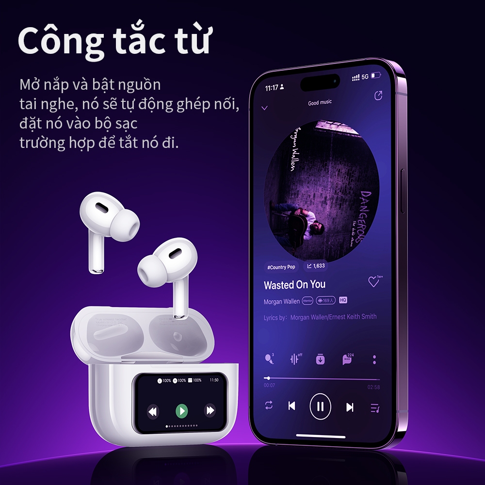 Tai nghe Bluetooth V5.4 Ho.co EW72 Chống ồn, Âm thanh sống động, màn hình LED hiển thị cảm ứng đa chức năng - Hàng chính hãng
