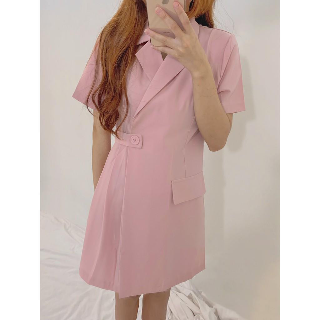Đầm Cổ Vest Xếp Ly Buộc Eo Ulzzang