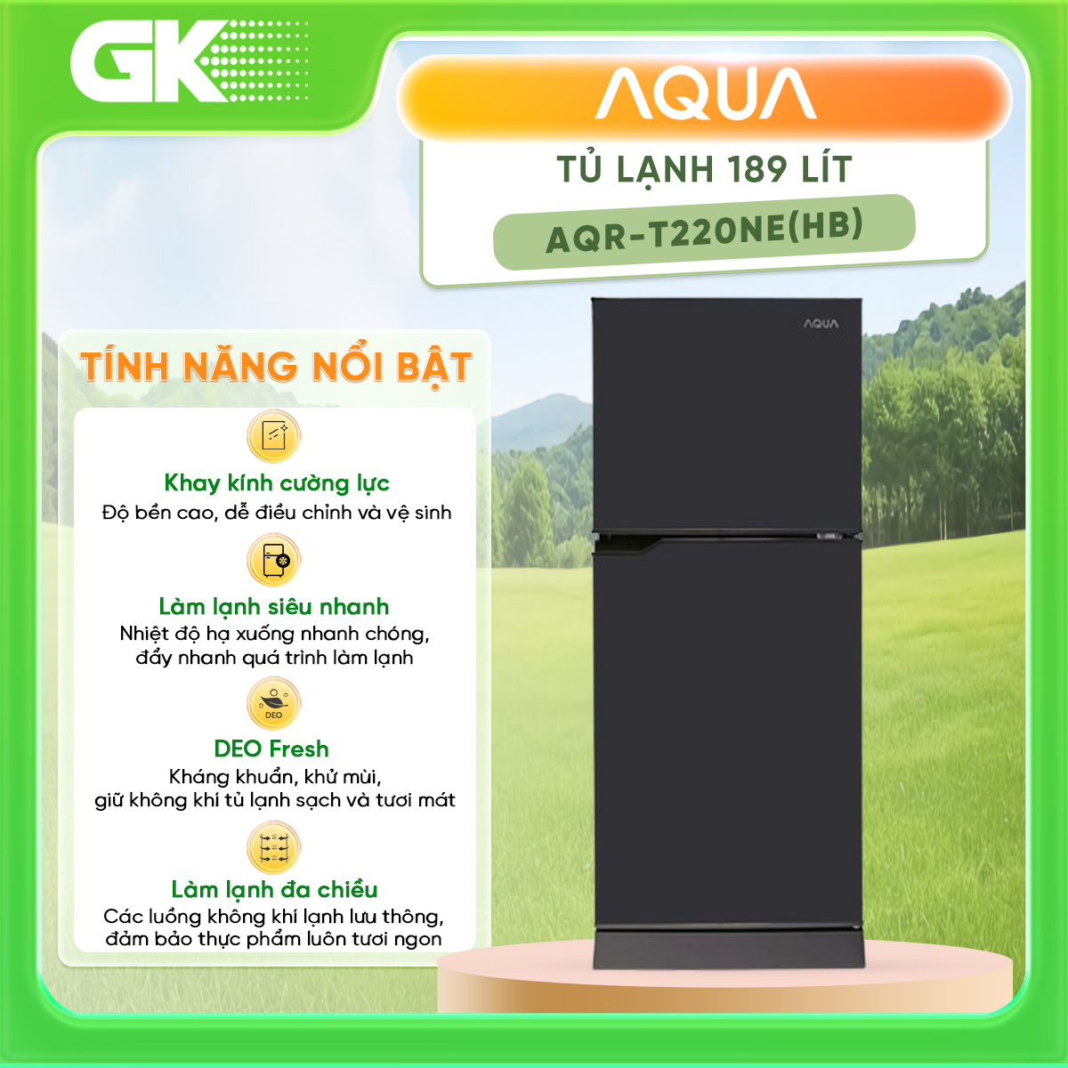 Tủ Lạnh Aqua Inverter 222L Aqr - T239Fahb - Chỉ Giao Tại Hcm