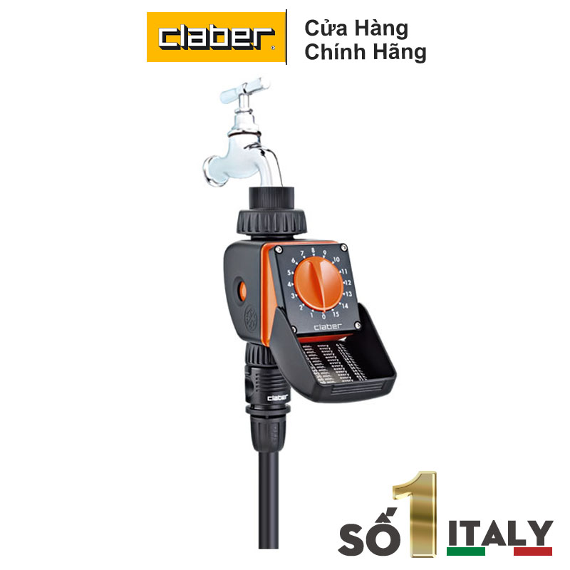 Combo Bộ Hẹn Giờ Tưới Cây Tự Động Nhỏ Giọt 15 kênh vặn Claber 8422 + bộ Kit tưới nhỏ giọt cho 10 chậu cây DRIPKIT10TC