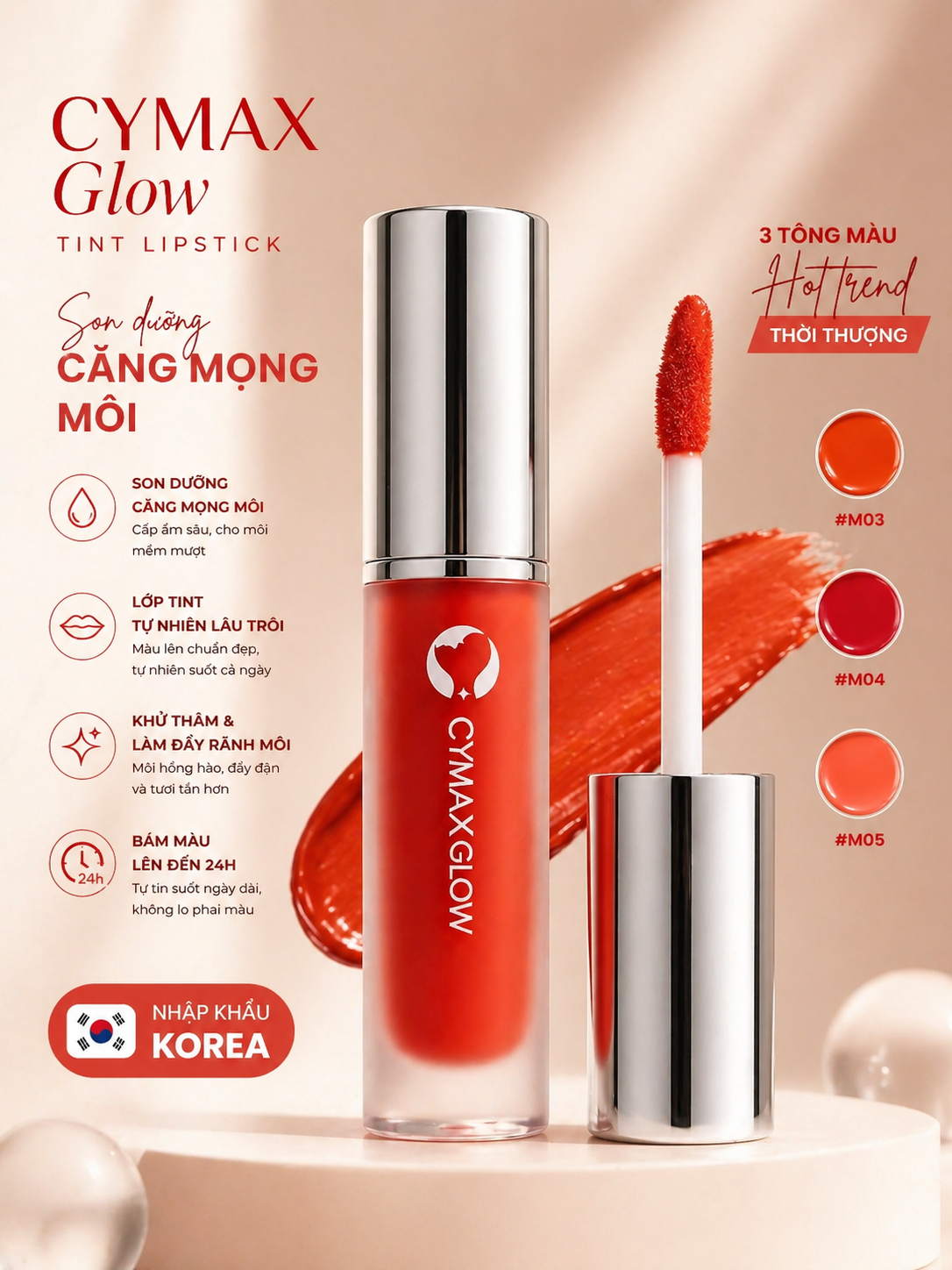 Son Kem CYMAX Glow Velvet Lip Tint - Lì Mịn Như Nhung, Căng Mướt Môi Chuẩn Hàn - Không Trôi