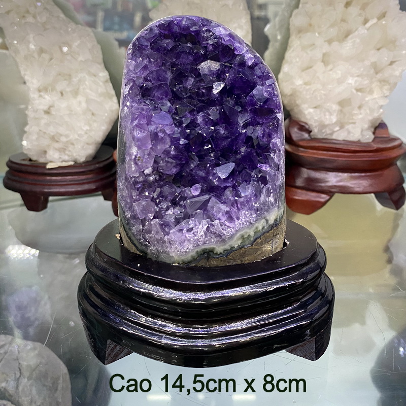 Đá Thạch Anh Tím Amethyst Phong Thủy Đế Gỗ Tự Nhiên