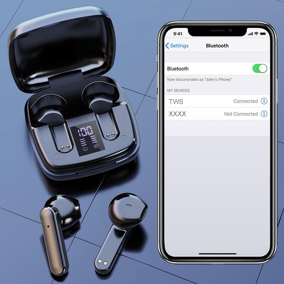 Tai Nghe Không Dây Đèn LED Hiển Thị Pin Thông Minh Bluetooth Stereo Vòm Bass Cao Cấp Gọi Tai Nghe Nhét Tai Không Dây