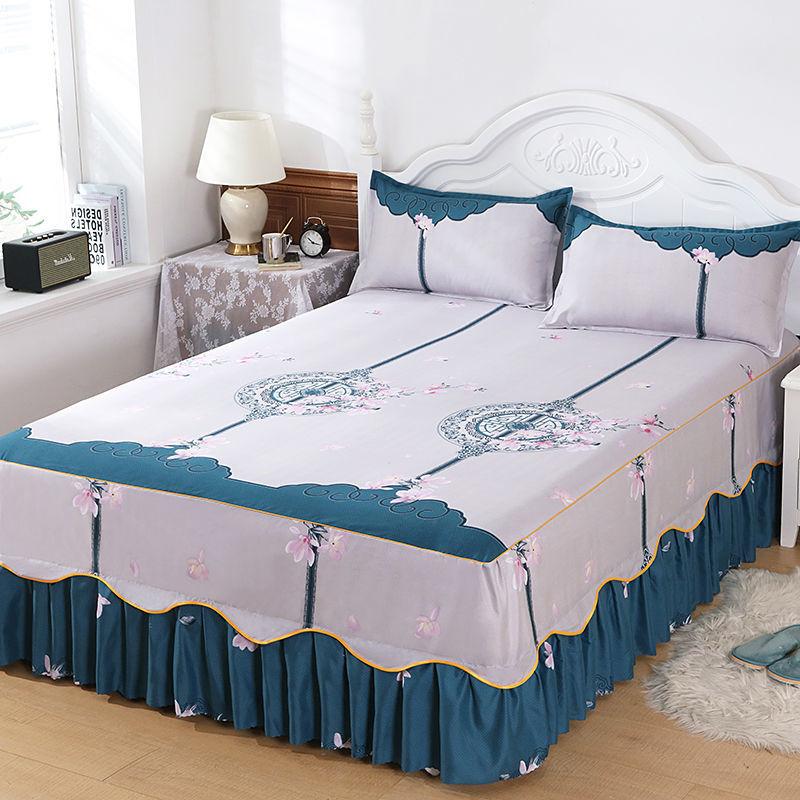 Công Chúa Phong Cách Trải Giường Trên Giường Với Váy Cotton In Khăn Trải Giường Cho Nhà Đàn Hồi Được Trang Bị Tấm Với Gối