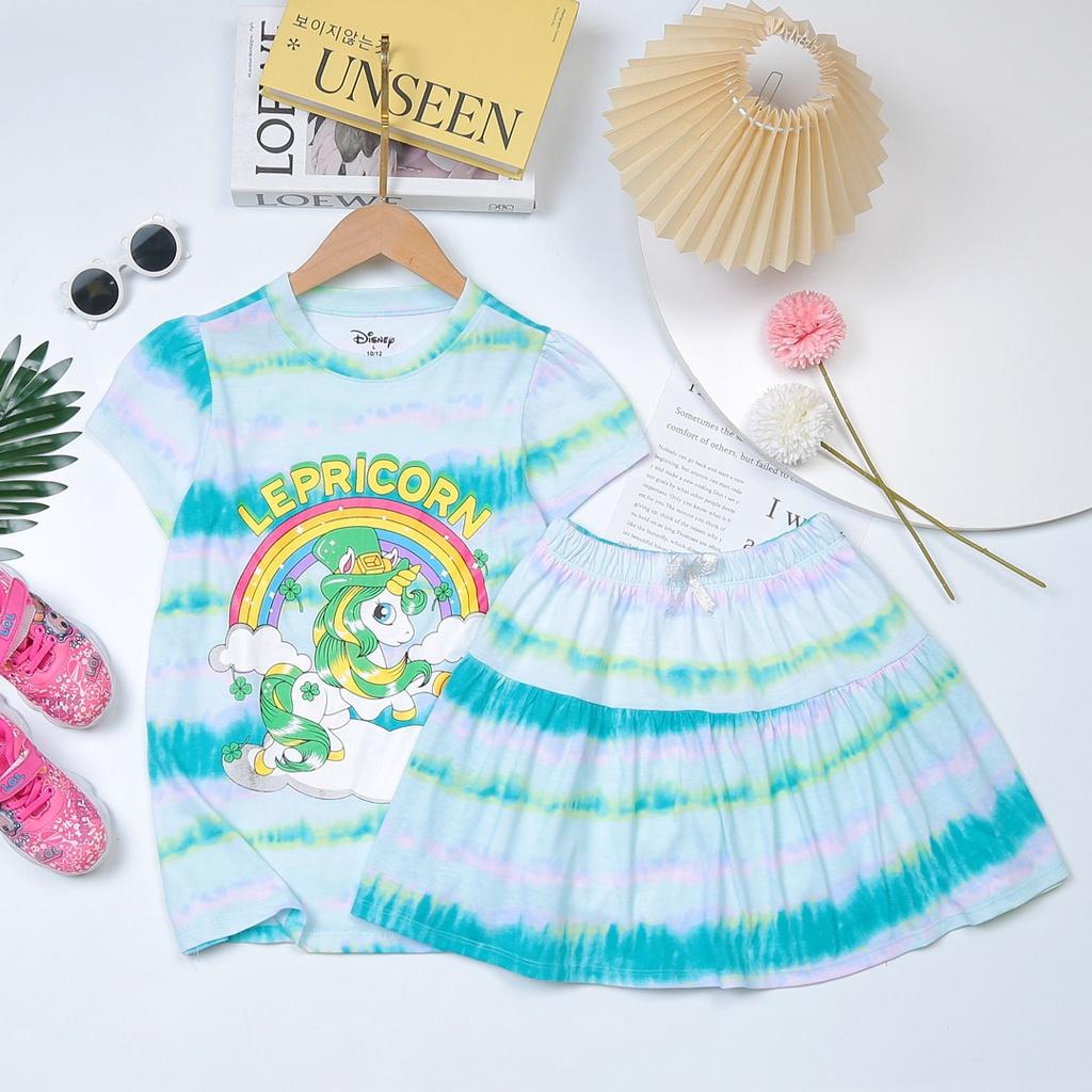 Bộ áo thun quần váy cotton loang màu mát mẻ dễ thương hình in pony unicorn bé gái