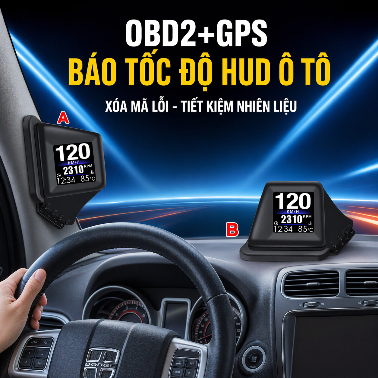 HUD Ô Tô OBD2 + GPS Báo Tốc Độ Chính Xác – Hiển Thị LCD, Cảnh Báo Quá Tốc Độ, Xóa Lỗi Động Cơ, Tiết Kiệm Nhiên Liệu, đèn trang trí, đồng hồ treo tường