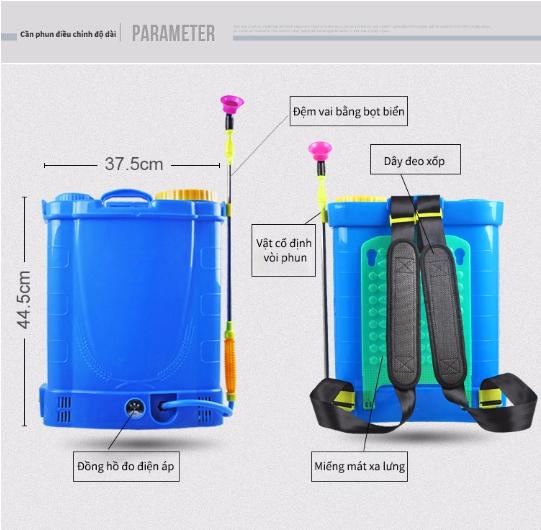 Bình xịt điện đeo lưng tưới tiêu chăm sóc cây trồng 16L Nạp sạc 8AH12V