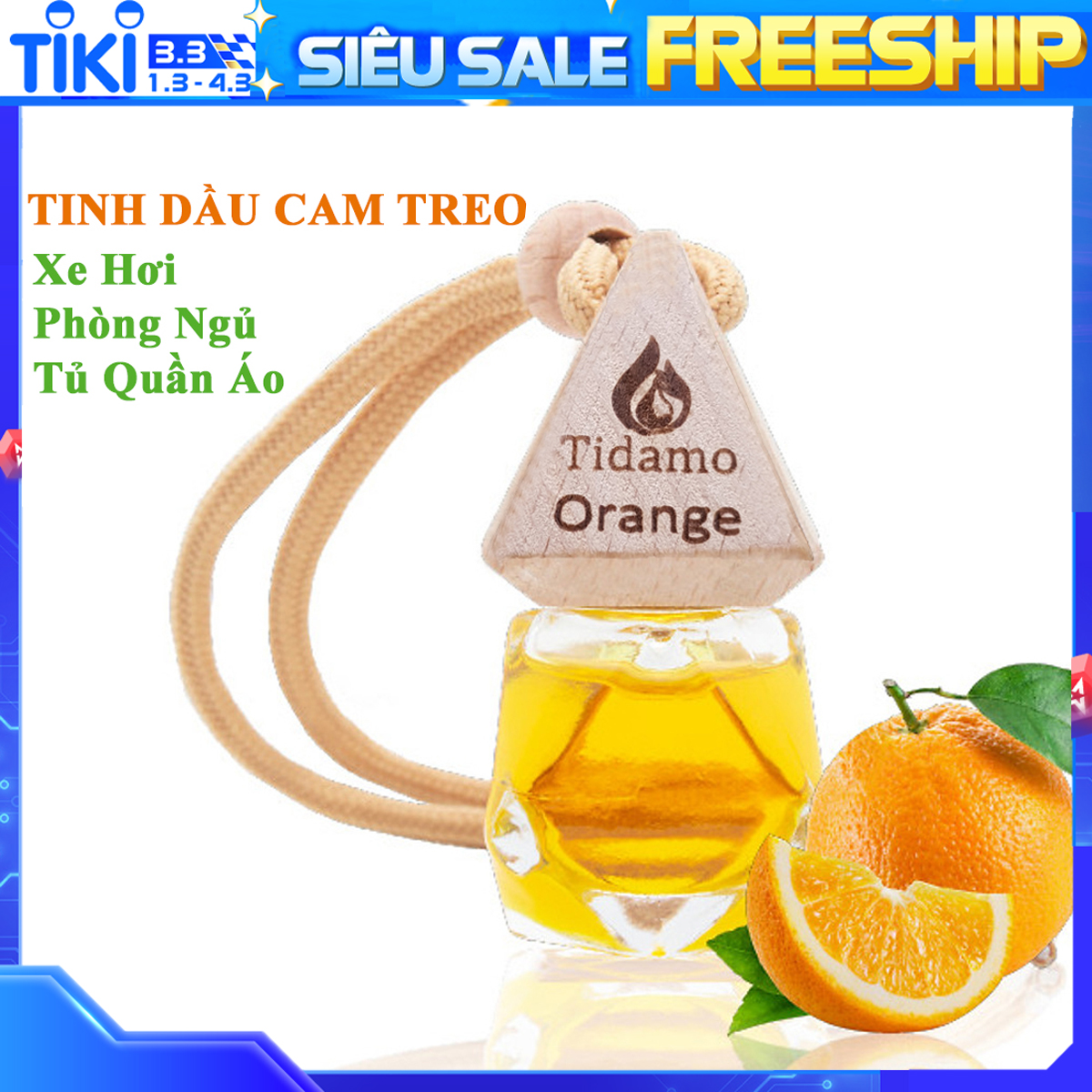 Tinh Dầu CAM NGỌT Treo Xe Ô Tô, Treo Tủ Quần Áo, Treo Phòng Gia Đình - Tinh Dầu Cam Nguyên Chất TIDAMO Giúp Khử Mùi, Kháng Khuẩn Và Thư Giãn Tinh Thần