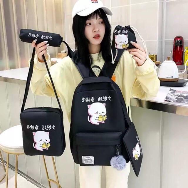 Balo 4 món Mèo Nằm Đọc Sách Cute ( Size to